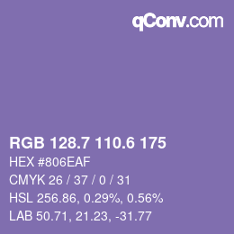 カラーコード: RGB 128.7 110.6 175 | qconv.com