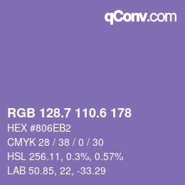 カラーコード: RGB 128.7 110.6 178 | qconv.com