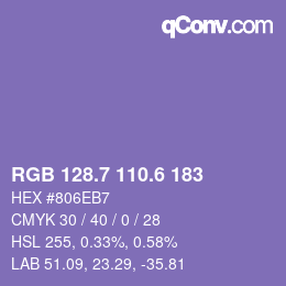 カラーコード: RGB 128.7 110.6 183 | qconv.com