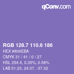 カラーコード: RGB 128.7 110.6 186 | qconv.com