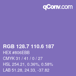 カラーコード: RGB 128.7 110.6 187 | qconv.com