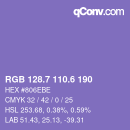 カラーコード: RGB 128.7 110.6 190 | qconv.com