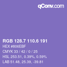カラーコード: RGB 128.7 110.6 191 | qconv.com