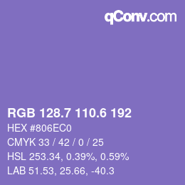 カラーコード: RGB 128.7 110.6 192 | qconv.com