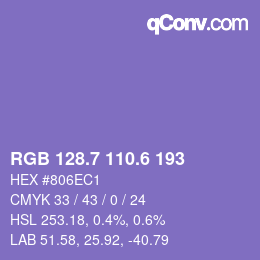 カラーコード: RGB 128.7 110.6 193 | qconv.com