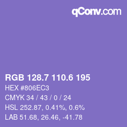 カラーコード: RGB 128.7 110.6 195 | qconv.com