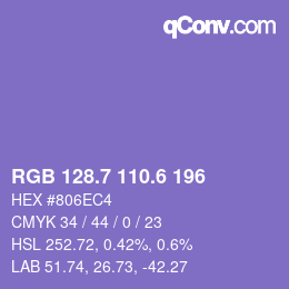 カラーコード: RGB 128.7 110.6 196 | qconv.com
