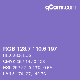 カラーコード: RGB 128.7 110.6 197 | qconv.com