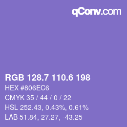 カラーコード: RGB 128.7 110.6 198 | qconv.com