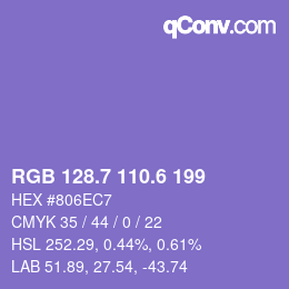 カラーコード: RGB 128.7 110.6 199 | qconv.com