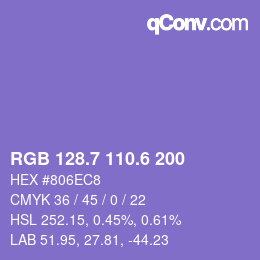 カラーコード: RGB 128.7 110.6 200 | qconv.com