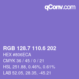 カラーコード: RGB 128.7 110.6 202 | qconv.com
