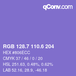 カラーコード: RGB 128.7 110.6 204 | qconv.com