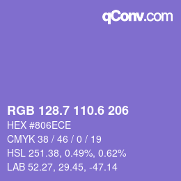 カラーコード: RGB 128.7 110.6 206 | qconv.com
