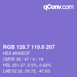カラーコード: RGB 128.7 110.6 207 | qconv.com