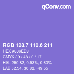 カラーコード: RGB 128.7 110.6 211 | qconv.com