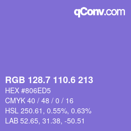 カラーコード: RGB 128.7 110.6 213 | qconv.com