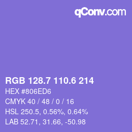 カラーコード: RGB 128.7 110.6 214 | qconv.com