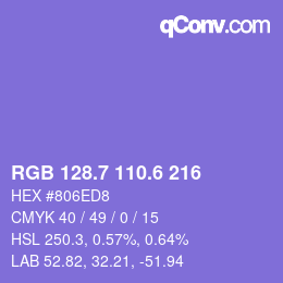 カラーコード: RGB 128.7 110.6 216 | qconv.com