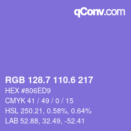 カラーコード: RGB 128.7 110.6 217 | qconv.com