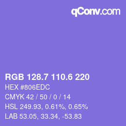 カラーコード: RGB 128.7 110.6 220 | qconv.com