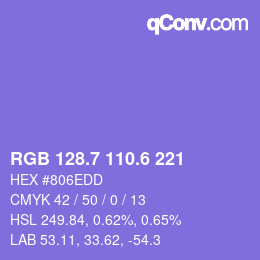 カラーコード: RGB 128.7 110.6 221 | qconv.com