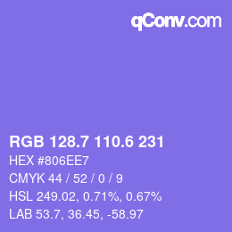 カラーコード: RGB 128.7 110.6 231 | qconv.com