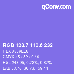 カラーコード: RGB 128.7 110.6 232 | qconv.com