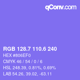 カラーコード: RGB 128.7 110.6 240 | qconv.com