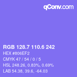 カラーコード: RGB 128.7 110.6 242 | qconv.com