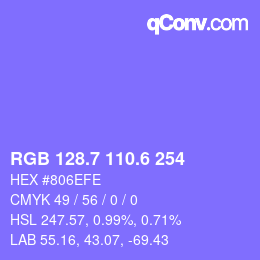 カラーコード: RGB 128.7 110.6 254 | qconv.com