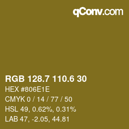 カラーコード: RGB 128.7 110.6 30 | qconv.com
