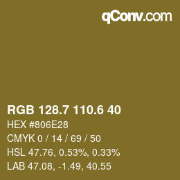 カラーコード: RGB 128.7 110.6 40 | qconv.com