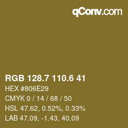 カラーコード: RGB 128.7 110.6 41 | qconv.com