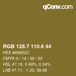 カラーコード: RGB 128.7 110.6 44 | qconv.com