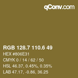 カラーコード: RGB 128.7 110.6 49 | qconv.com