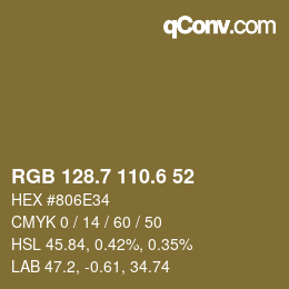 カラーコード: RGB 128.7 110.6 52 | qconv.com