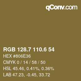 カラーコード: RGB 128.7 110.6 54 | qconv.com
