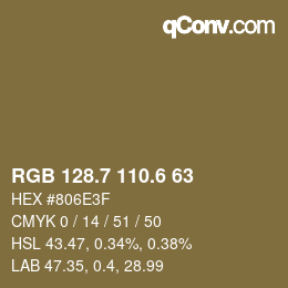 カラーコード: RGB 128.7 110.6 63 | qconv.com