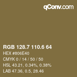 カラーコード: RGB 128.7 110.6 64 | qconv.com