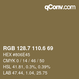 カラーコード: RGB 128.7 110.6 69 | qconv.com