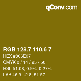 カラーコード: RGB 128.7 110.6 7 | qconv.com