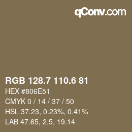 カラーコード: RGB 128.7 110.6 81 | qconv.com