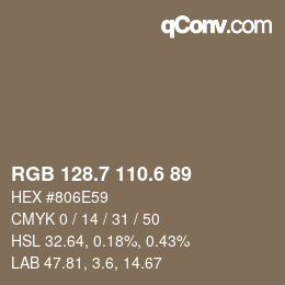 カラーコード: RGB 128.7 110.6 89 | qconv.com