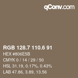 カラーコード: RGB 128.7 110.6 91 | qconv.com