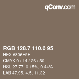 カラーコード: RGB 128.7 110.6 95 | qconv.com