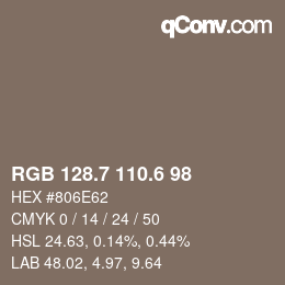 カラーコード: RGB 128.7 110.6 98 | qconv.com
