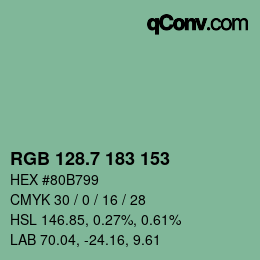 カラーコード: RGB 128.7 183 153 | qconv.com