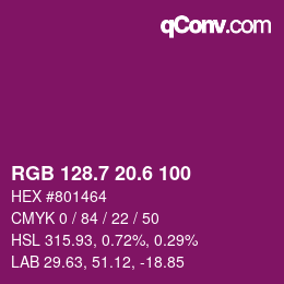 カラーコード: RGB 128.7 20.6 100 | qconv.com