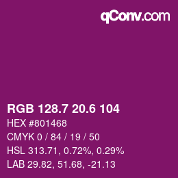 カラーコード: RGB 128.7 20.6 104 | qconv.com